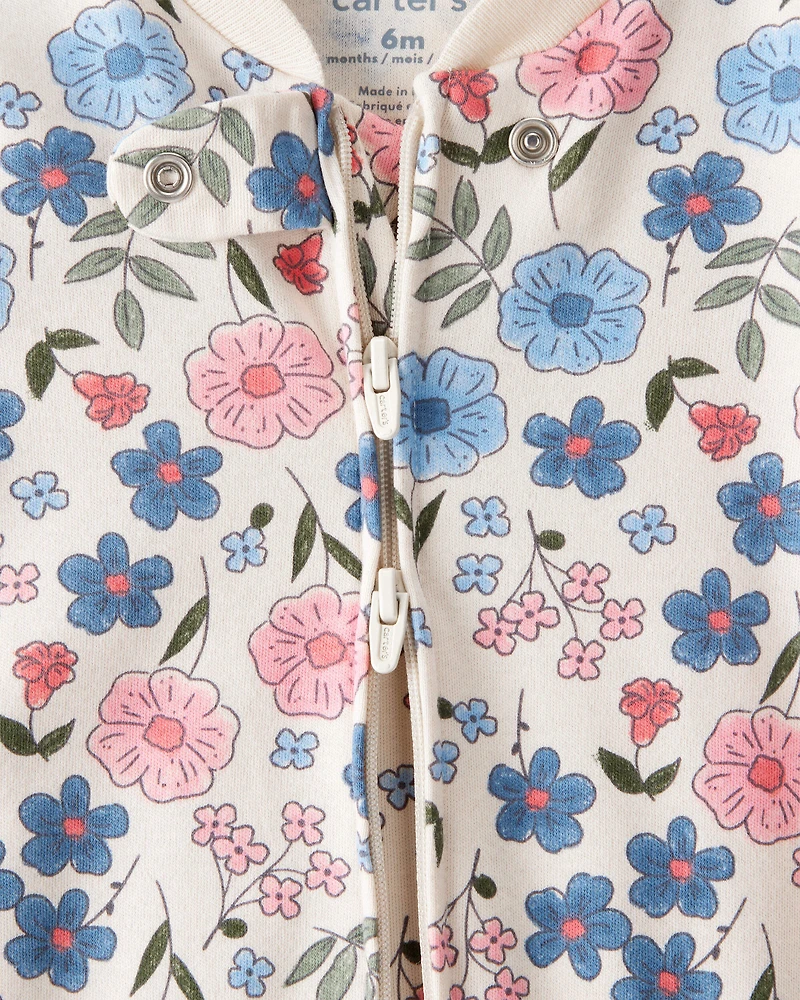 Baby Girl Floral 100% Cotton Long-Sleeve Snug Fit Sleep & Play Pajamas