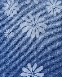 Girls Dark Wash Floral Denim Jacket - Blue