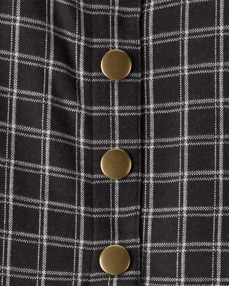 Girls 2-Piece Plaid Long-Sleeve Jumpsuit