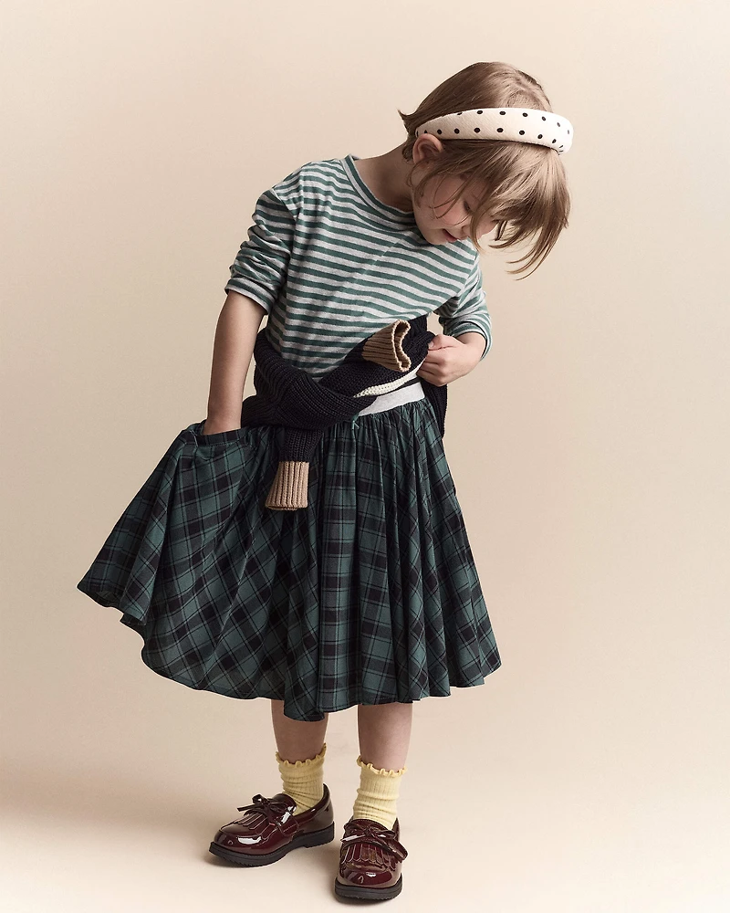 Toddler Girl Avenue Twirl™ Midi Skirt in Plaid - Green/Black