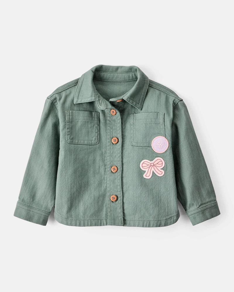 Baby Girl Patchwork Cotton Long-Sleeve Utility Fashion Jacket - Green