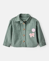 Baby Girl Patchwork Cotton Long-Sleeve Utility Fashion Jacket - Green