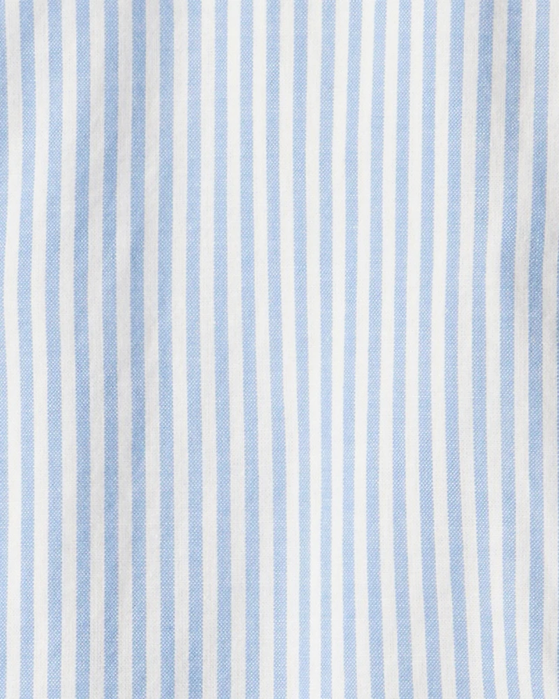 Kid Striped Button-Down Long-Sleeve Shirt Dress - Blue/White