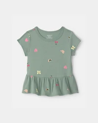 Baby Girl Butterfly Relaxed Peplum Top - Green