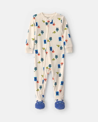 Toddler Boy 1-Piece Monster DreamPlush Snug Fit Footed Pajama - Cream