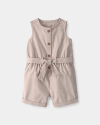 Baby Girl Canvas Sleeveless Romper - Khaki