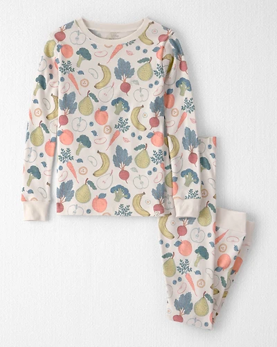 Kid 2-Piece Organic Cotton Ribbed Pajama Set in Veggie Fruit Print