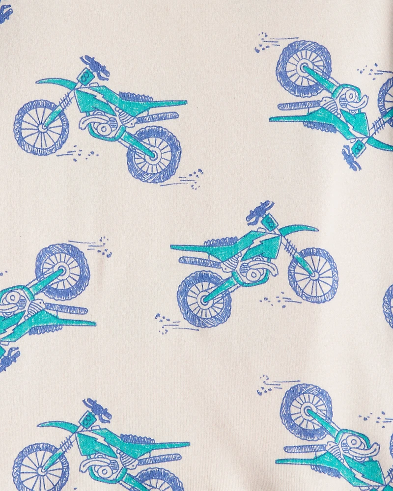 Boys Snowmobile 100% Cotton Loose Fit 4-Piece Pajamas - Green