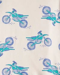 Boys Snowmobile 100% Cotton Loose Fit 4-Piece Pajamas - Green