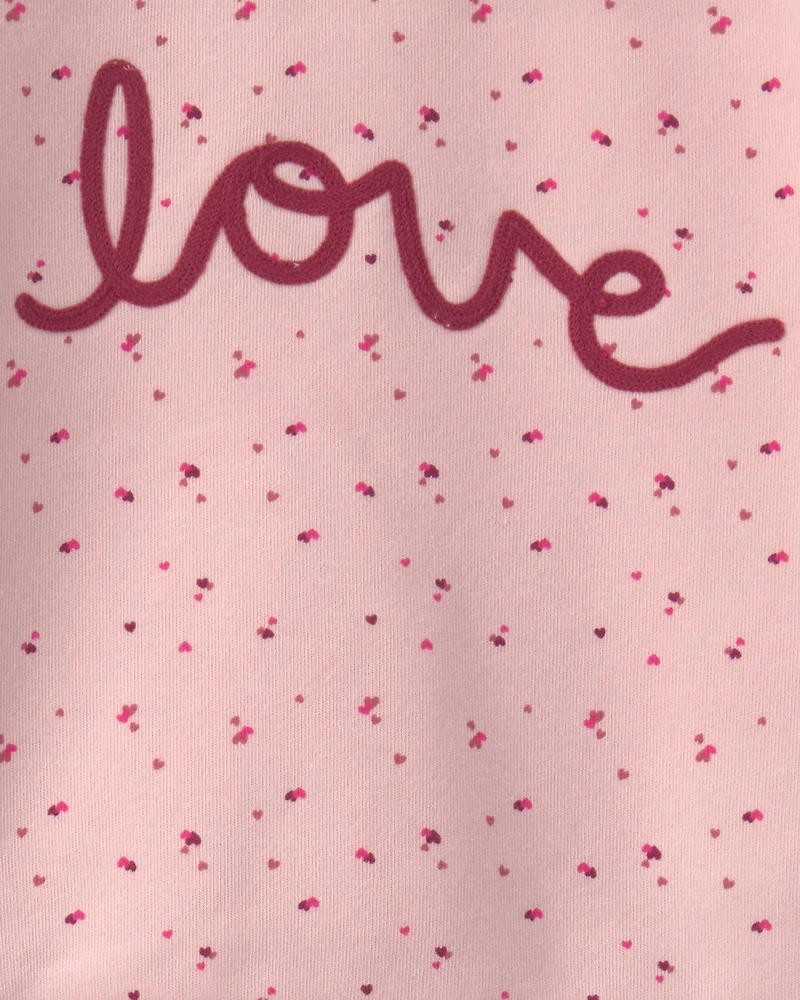 Girls 2-Piece 'Love' Fleece Pullover & Pant Set - Pink