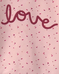 Girls 2-Piece 'Love' Fleece Pullover & Pant Set - Pink