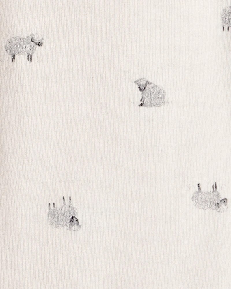 Baby Boy Sheep Print Cotton Long-Sleeve Overall Set - White/Grey