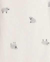 Baby Boy Sheep Print Cotton Long-Sleeve Overall Set - White/Grey