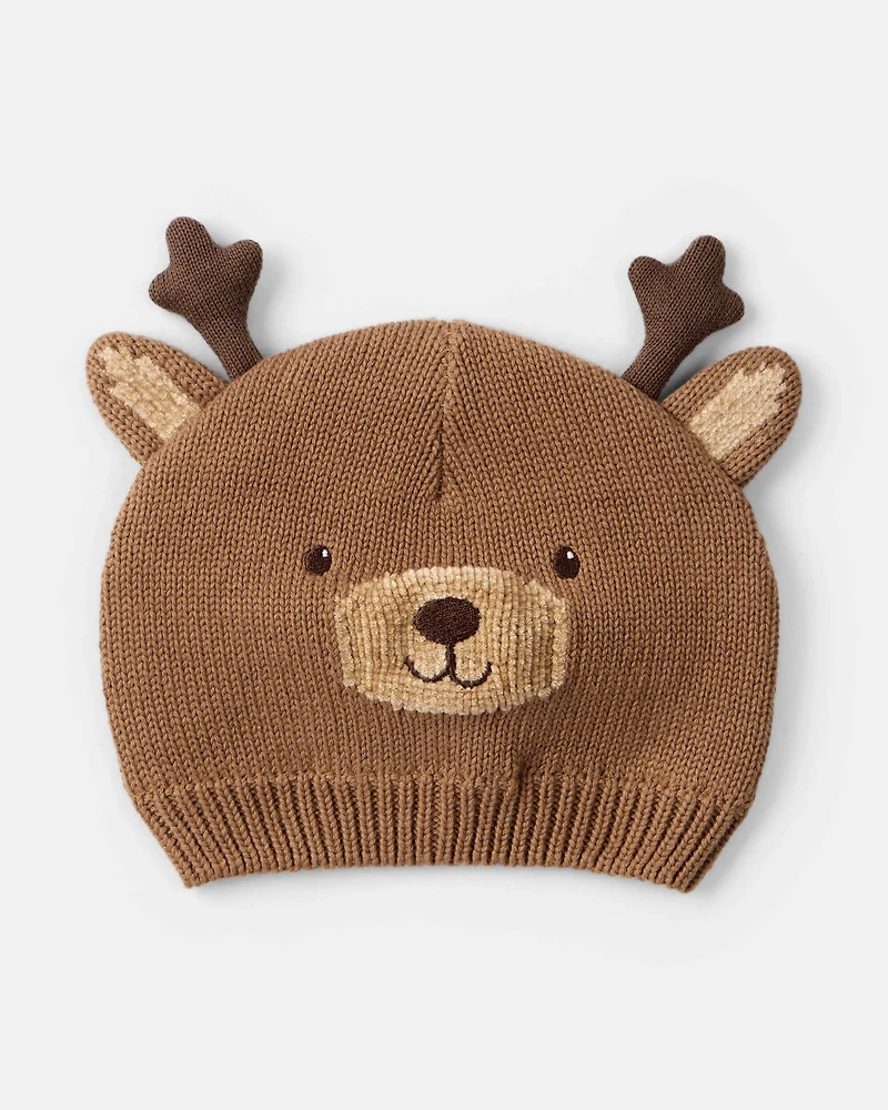 Baby Christmas Reindeer Crochet Hat - Brown