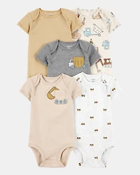 Baby Boy 5-Pack Construction Short-Sleeve Cotton Bodysuits