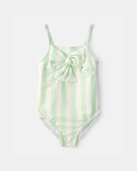 Toddler Girl 1-Piece Striped Swimsuit - Green/Ivory