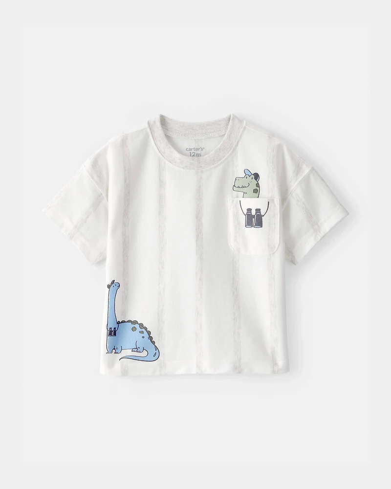 Baby Boy Dinosaur Graphic Tee - White