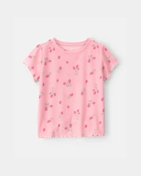 Girls Strawberry Rib Loose Fit 2-Piece Pajama Set - Pink