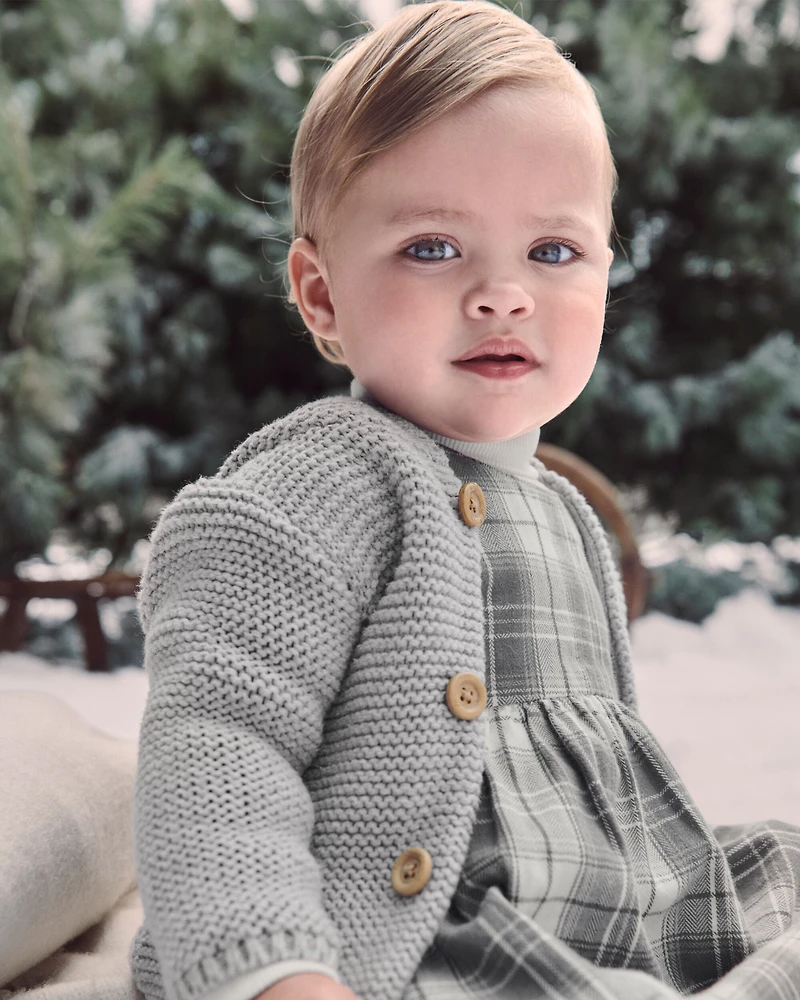 Baby Organic Cotton Signature Stitch Cardigan - Grey