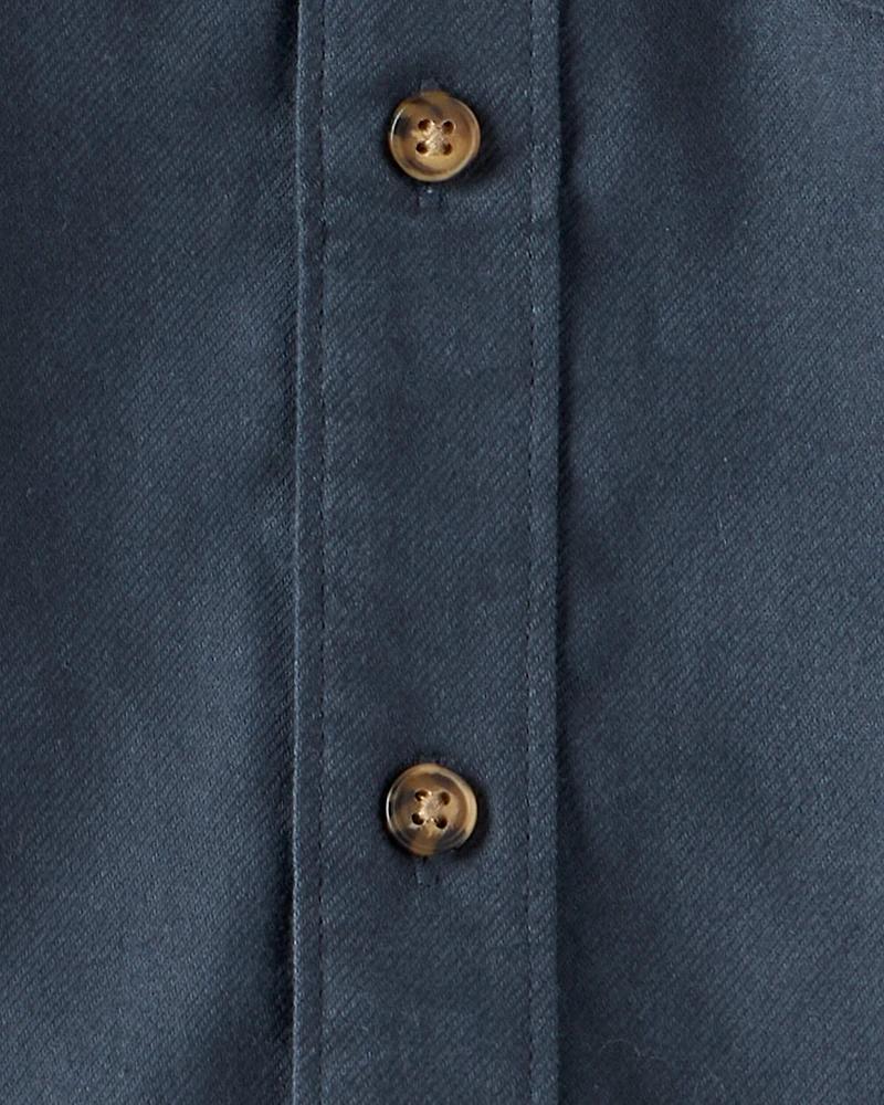 Boys Hooded Button-Down Shirt - Blue