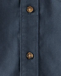 Boys Hooded Button-Down Shirt - Blue