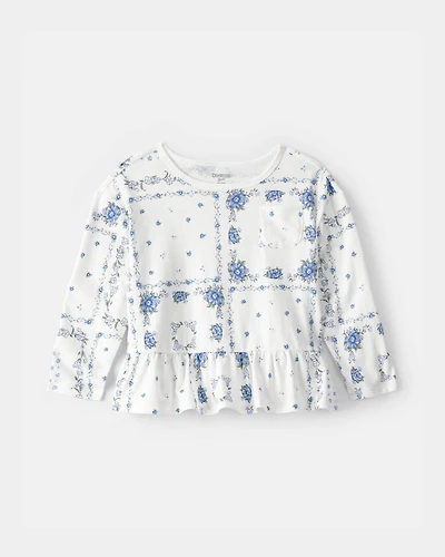Toddler Girl Bandana Long-Sleeve Peplum Top - Blue/Ivory