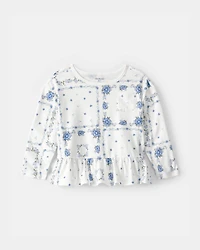 Toddler Girl Bandana Long-Sleeve Peplum Top - Blue/Ivory