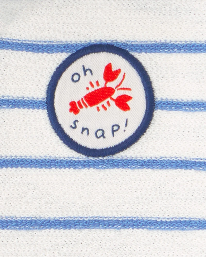 Baby Boy 'Oh Snap!' Lobster Stripe Short-Sleeve Hooded Romper - Blue/White