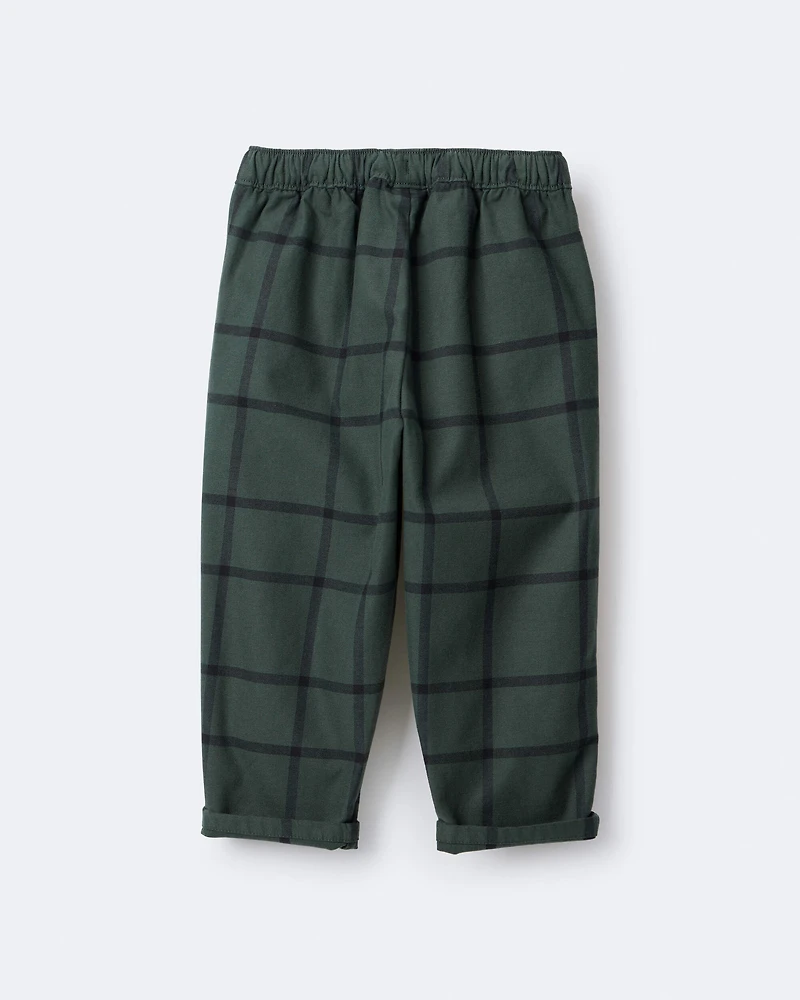 Toddler Boy Pull-On Pant in Plaid - Dark Green