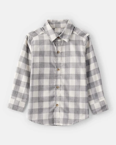 Toddler Boy Plaid Cotton Long-Sleeve Button-Down Shirt - Grey