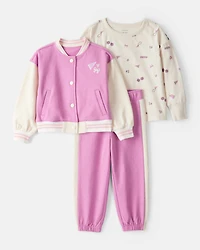Toddler Girl 3-Piece Cotton Long-Sleeve Layering Set - Purple