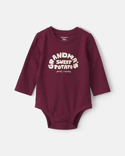 Baby 'Grandma's Sweet Potato' Long-Sleeve Graphic Bodysuit - Maroon
