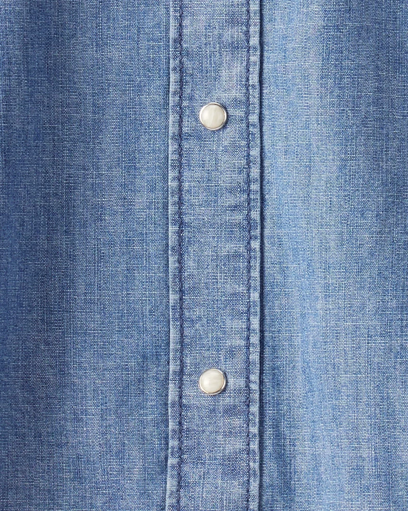 Boys Western Chambray Long-Sleeve Button-Down Shirt - Blue