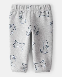 Baby Boy DayDream Fleece Dog Knit Pull-On Pants - Grey