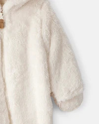 Baby Sherpa Hooded Long-Sleeve Jumpsuit - White