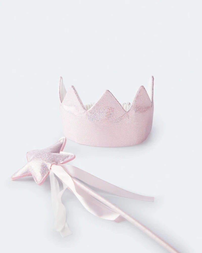 Toddler Girl 2-Pack Glitter Crown & Wand Set - Pink