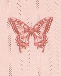 Kid 2-Piece Butterfly Pointelle Tee & Chiffon Skirt Set - Pink