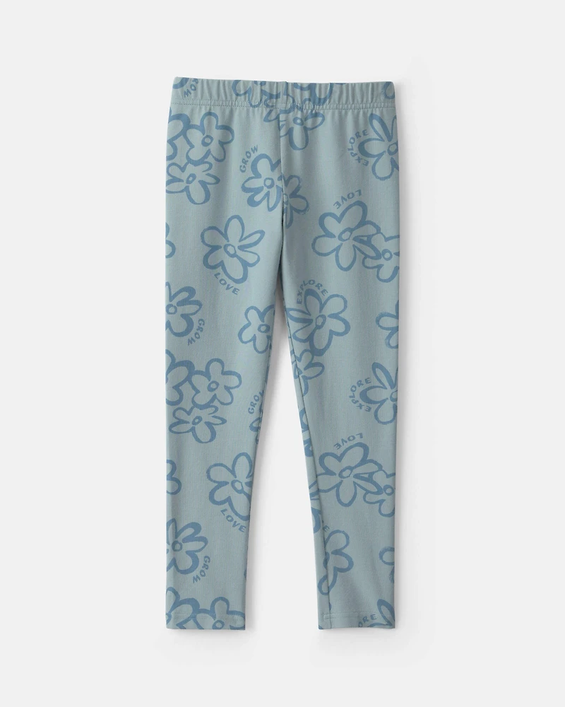 Girls Floral Pull-On Stretch Leggings - Blue