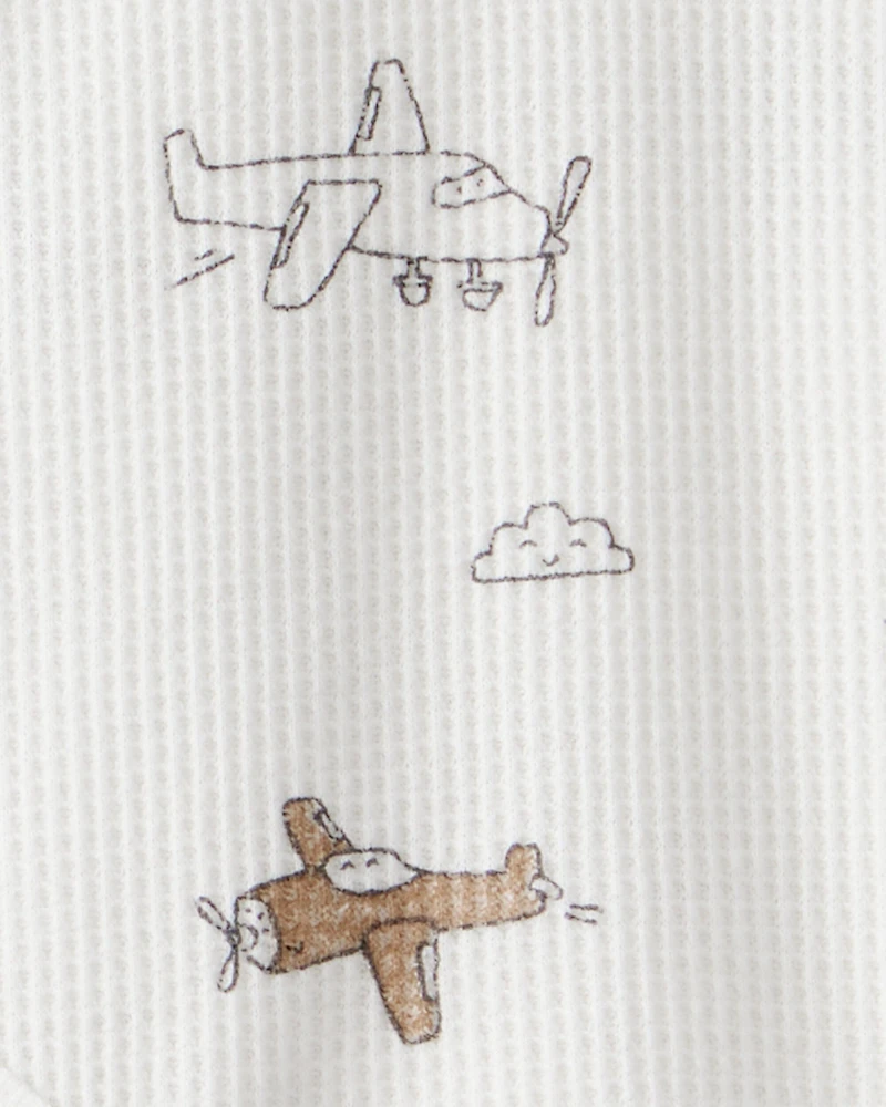 Baby Boy 2-Piece Airplane Thermal Bodysuit & Jogger Set - Green/White