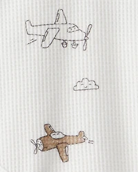 Baby Boy 2-Piece Airplane Thermal Bodysuit & Jogger Set - Green/White