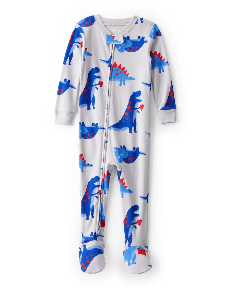 Toddler Boy Dinosaur 100% Cotton Snug Fit Footie 1-Piece Pajamas - Grey