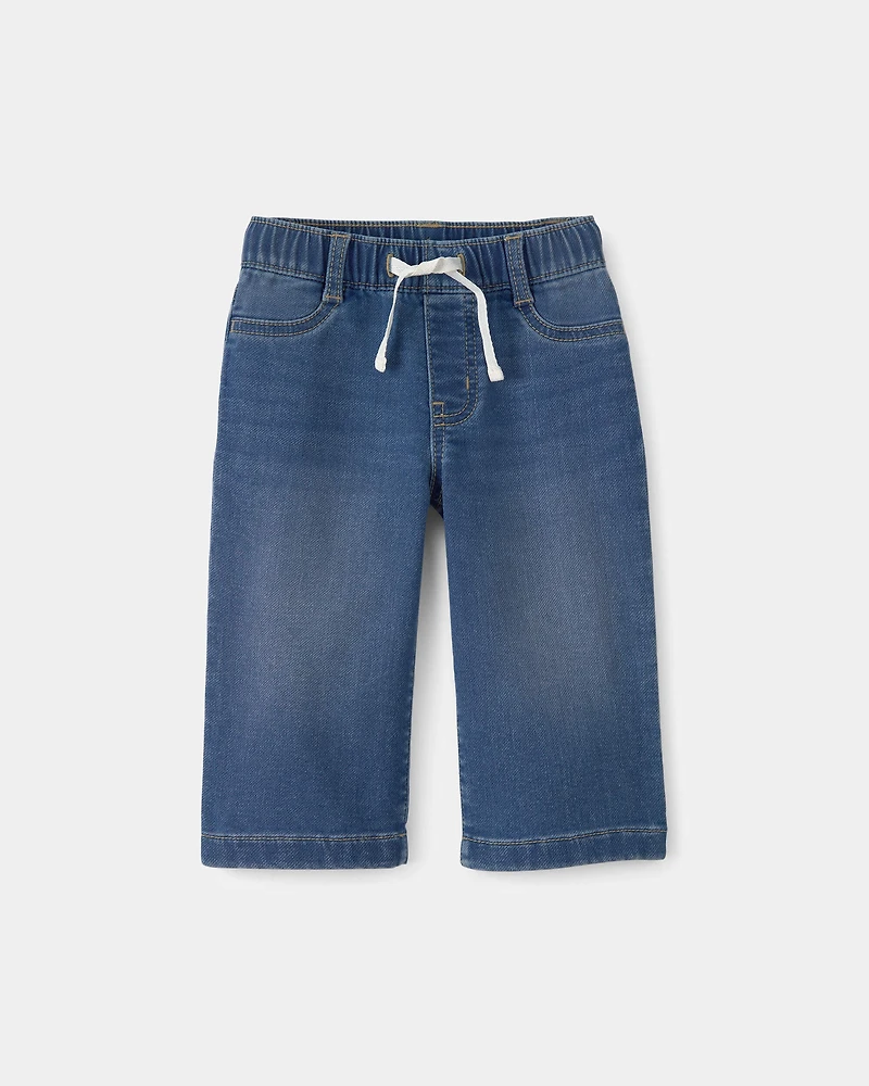 Baby Girl Drawstring Wide-Leg Jeans - Dark Wash