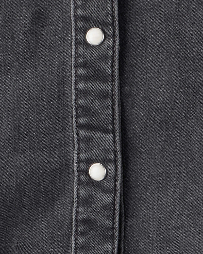 Girls Denim Long-Sleeve Dress - Black