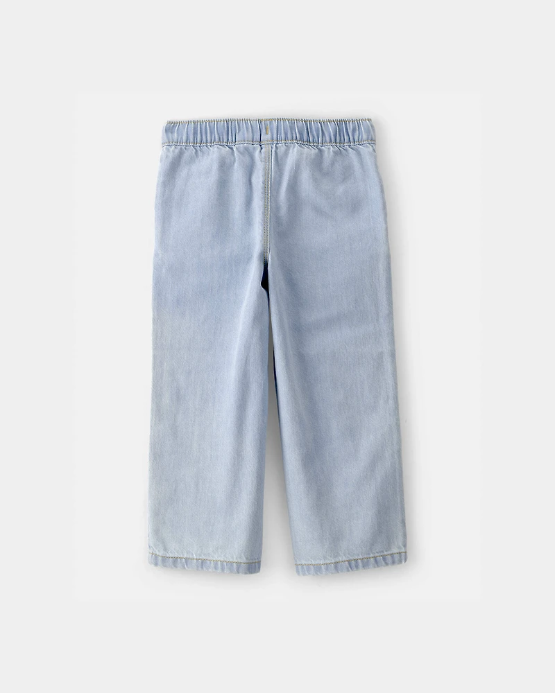 Toddler Girl Patchwork Drawstring Wide-Leg Pants - Light Wash