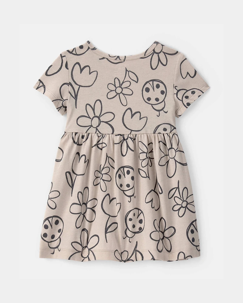 Baby Girl Floral Ladybug Short-Sleeve Dress - Brown