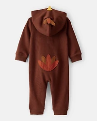 Baby Turkey Long-Sleeve Hooded Jumpsuit - Brown