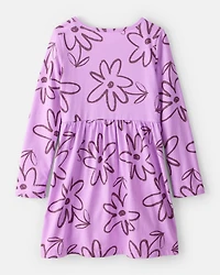Girls Floral Long-Sleeve Dress - Purple