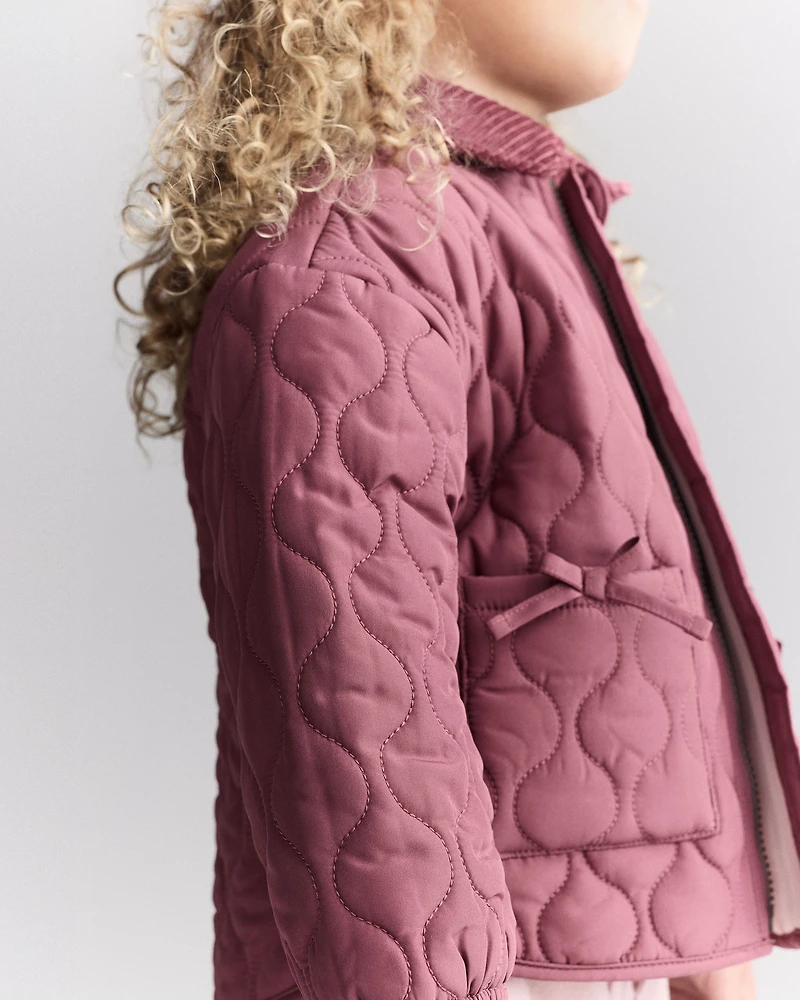 Toddler Girl Quilted Barn Jacket - Burgundy