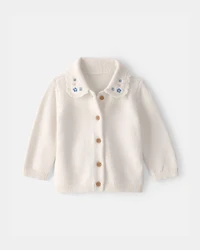 Baby Girl Floral Button-Up Cardigan Sweater - Ivory