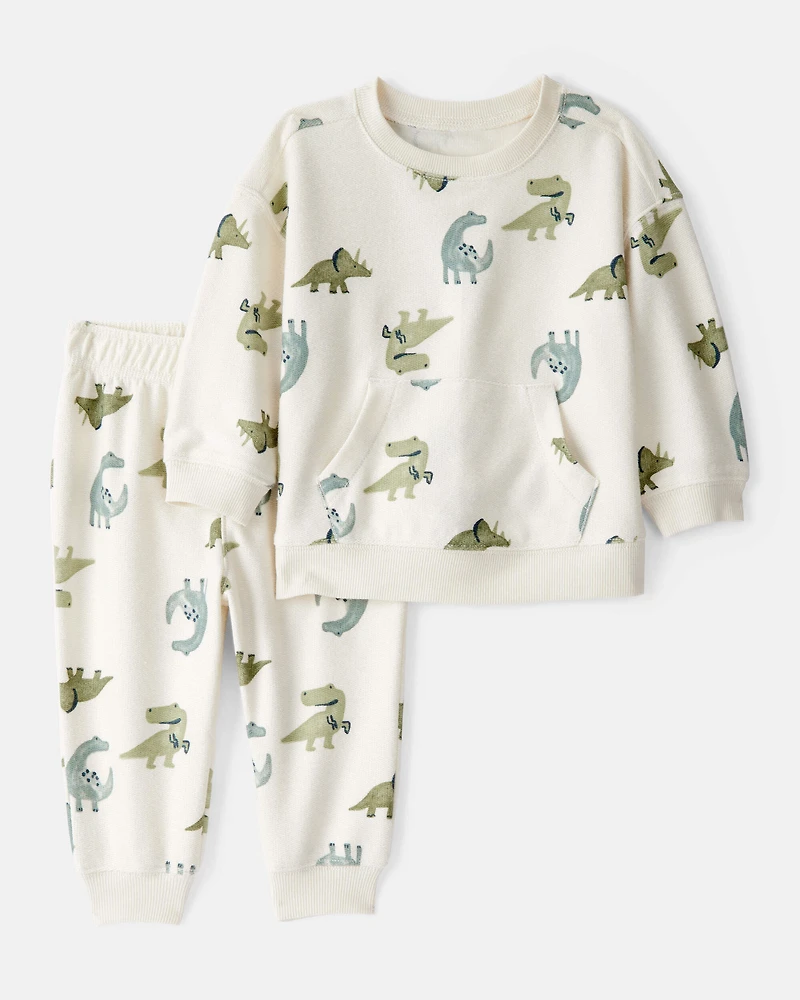 Baby Boy Dinosaur French Terry Long-Sleeve Tee & Pant Set - Ivory